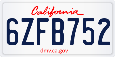 CA license plate 6ZFB752
