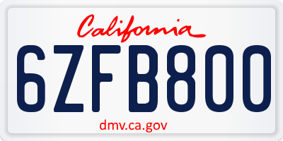 CA license plate 6ZFB800