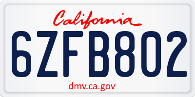 CA license plate 6ZFB802