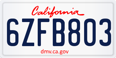 CA license plate 6ZFB803