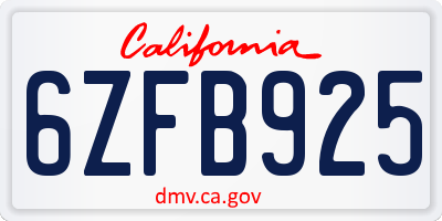 CA license plate 6ZFB925