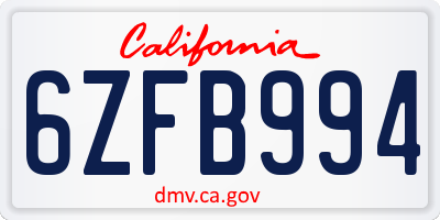CA license plate 6ZFB994