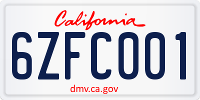 CA license plate 6ZFC001