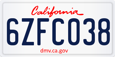 CA license plate 6ZFC038