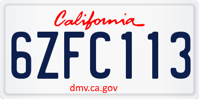 CA license plate 6ZFC113