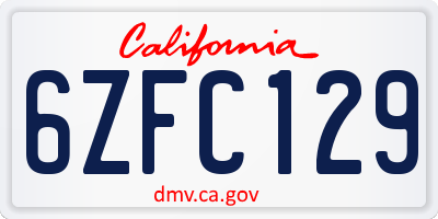 CA license plate 6ZFC129