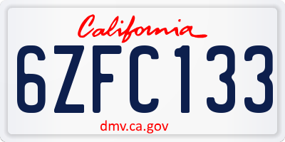 CA license plate 6ZFC133