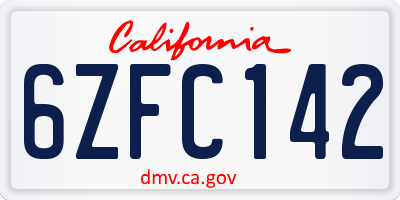 CA license plate 6ZFC142