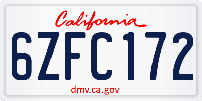 CA license plate 6ZFC172