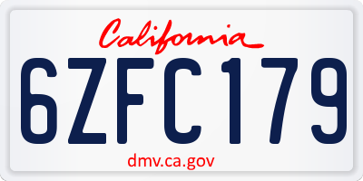 CA license plate 6ZFC179