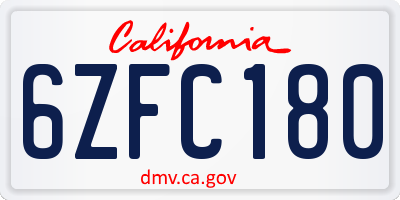 CA license plate 6ZFC180