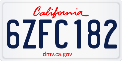 CA license plate 6ZFC182