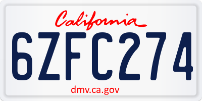 CA license plate 6ZFC274