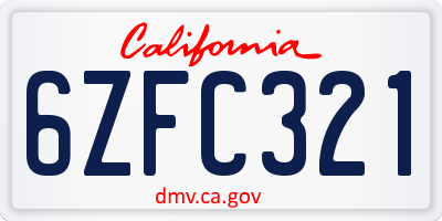 CA license plate 6ZFC321