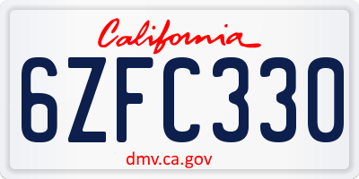 CA license plate 6ZFC330