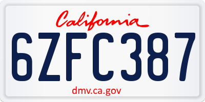 CA license plate 6ZFC387