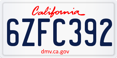CA license plate 6ZFC392