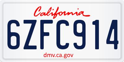 CA license plate 6ZFC914