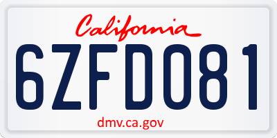 CA license plate 6ZFD081