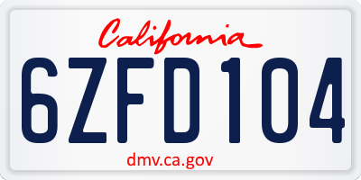 CA license plate 6ZFD104
