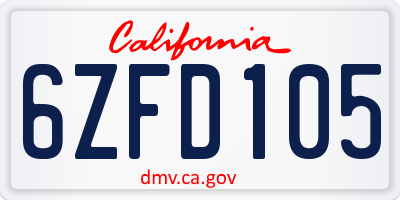 CA license plate 6ZFD105