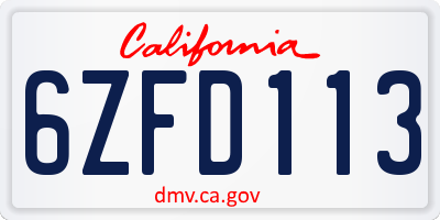 CA license plate 6ZFD113