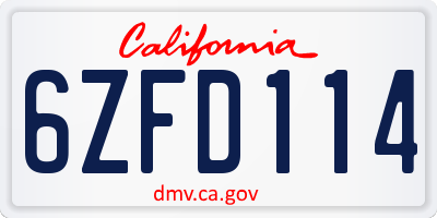 CA license plate 6ZFD114