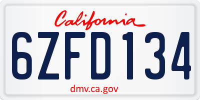 CA license plate 6ZFD134