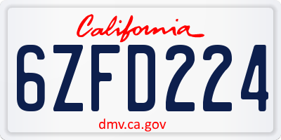 CA license plate 6ZFD224