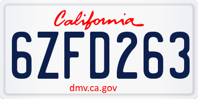 CA license plate 6ZFD263