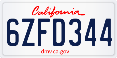 CA license plate 6ZFD344
