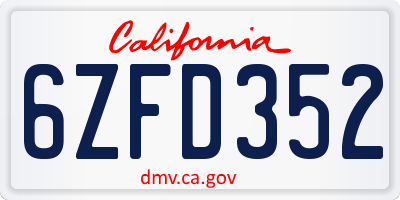 CA license plate 6ZFD352