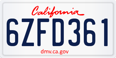 CA license plate 6ZFD361