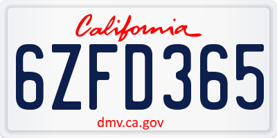 CA license plate 6ZFD365
