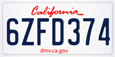 CA license plate 6ZFD374