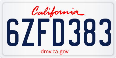 CA license plate 6ZFD383