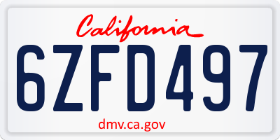 CA license plate 6ZFD497