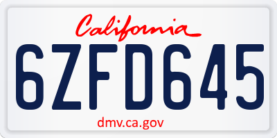 CA license plate 6ZFD645