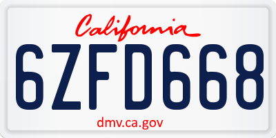 CA license plate 6ZFD668
