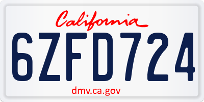 CA license plate 6ZFD724
