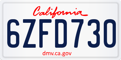CA license plate 6ZFD730