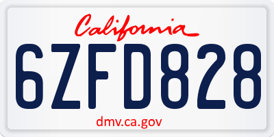 CA license plate 6ZFD828