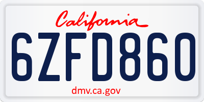 CA license plate 6ZFD860