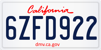 CA license plate 6ZFD922