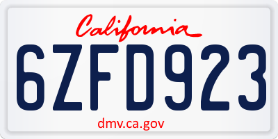 CA license plate 6ZFD923