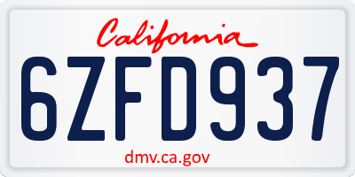 CA license plate 6ZFD937