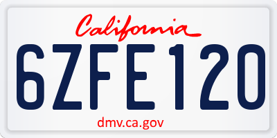 CA license plate 6ZFE120