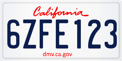 CA license plate 6ZFE123