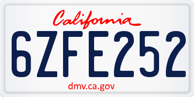 CA license plate 6ZFE252