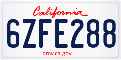 CA license plate 6ZFE288